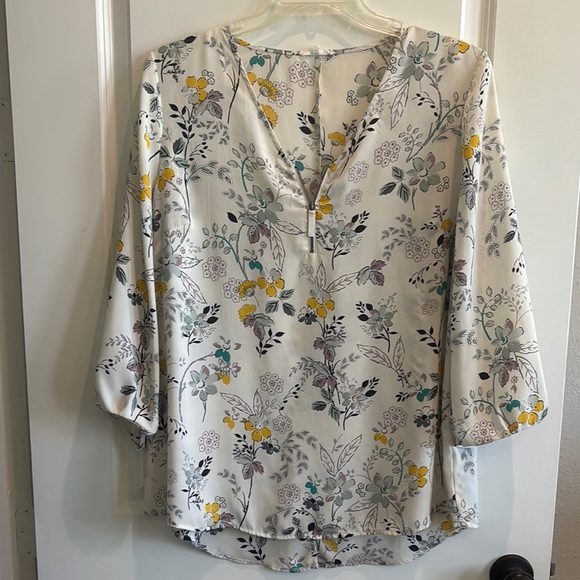 Maurices Tops - Floral V-Neck Blouse - White and Yellow